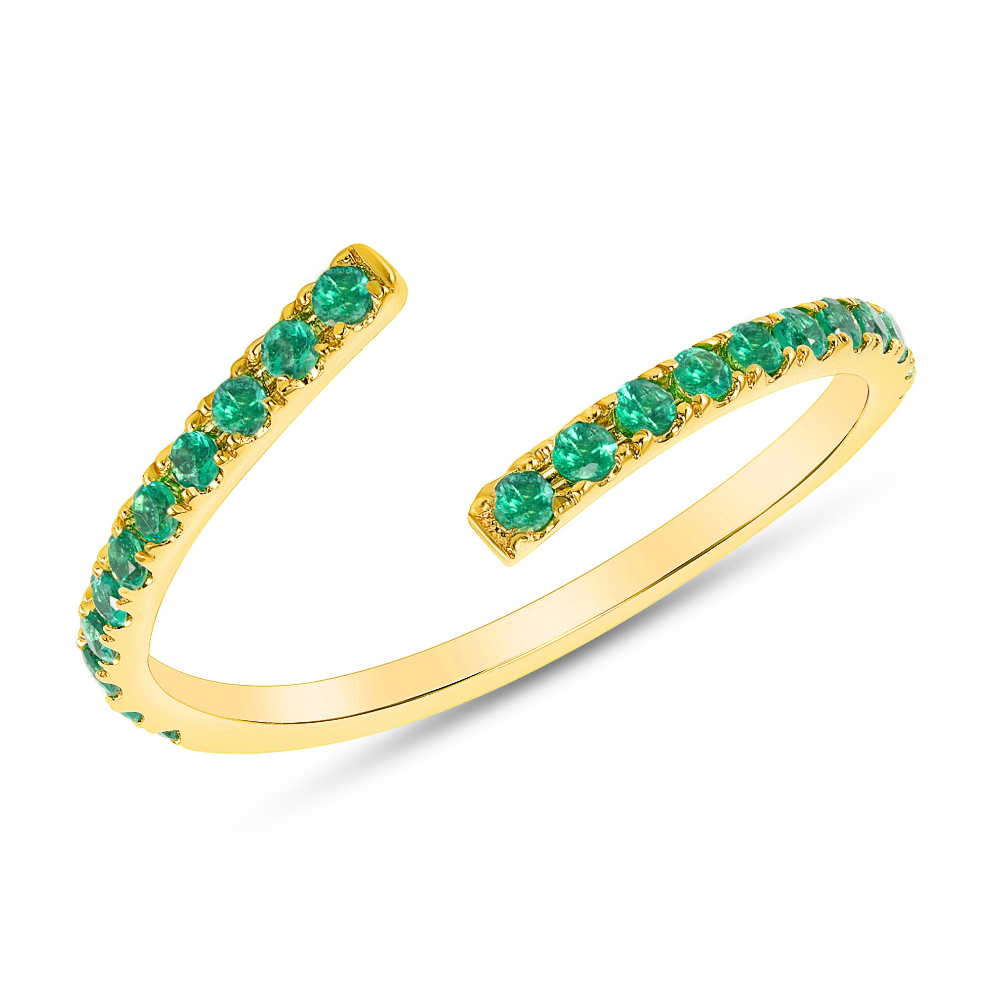 14K Gold Bypass Emerald Stackable Band. GGDB-272Y-EMFF,  Color Stones, Color Stones, Belarino