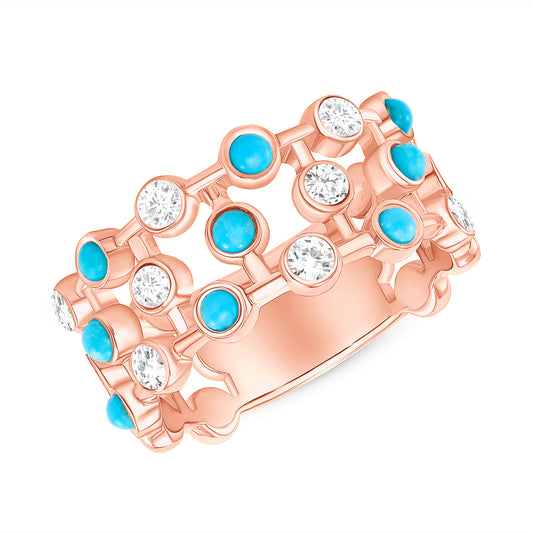 14K Rose Gold Diamond & Turquoise Bezel-set Bubble Ring - Abtin & Company 