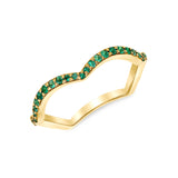 14K Gold Emerald half-eternity Stackable Wave Band/Stacking Ring - Abtin & Company 