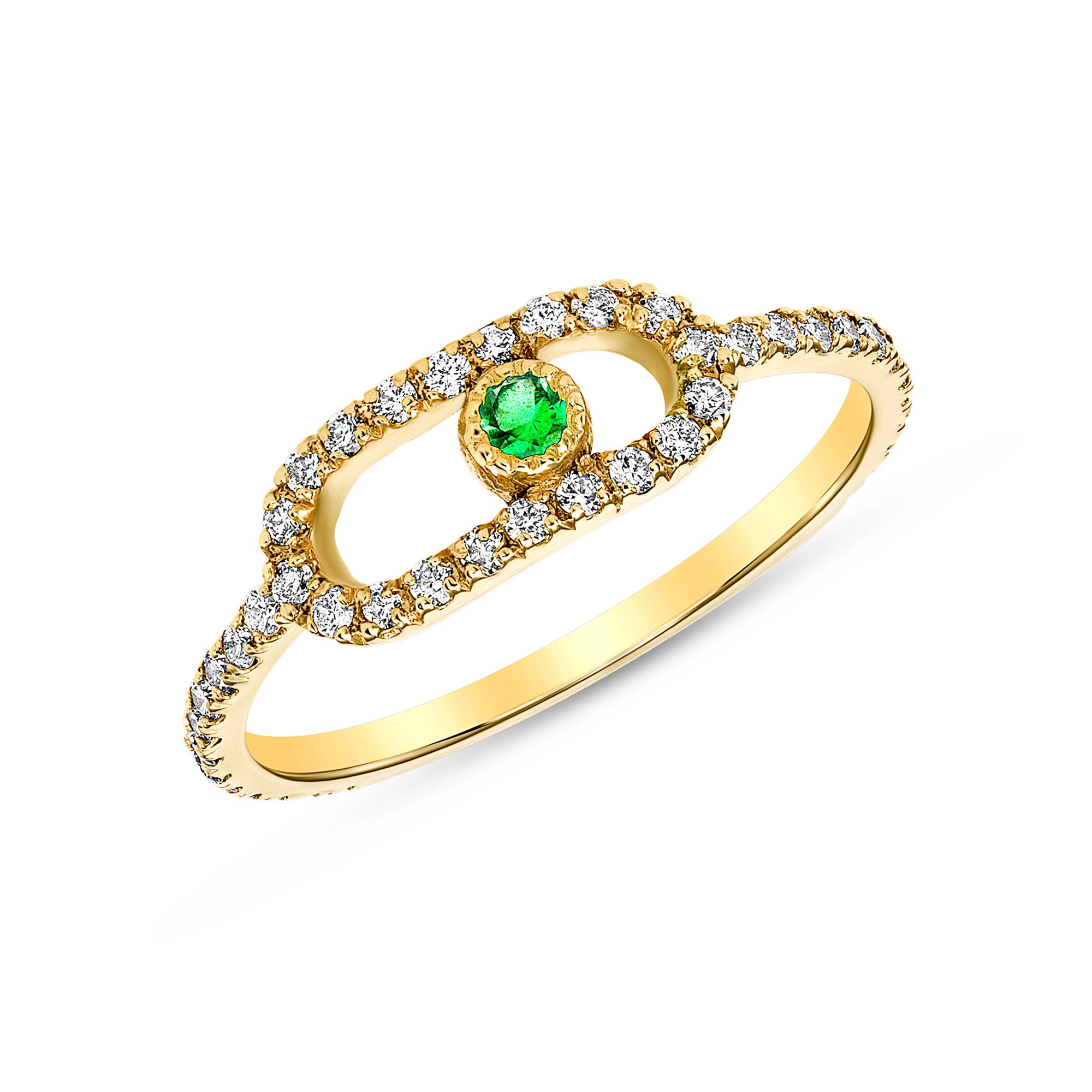 14K Gold Emerald & Diamond Fashion Ring,  Color Stones, ABB-207-EMD, Color Stones, emerald and diamond stacking ring, Belarino