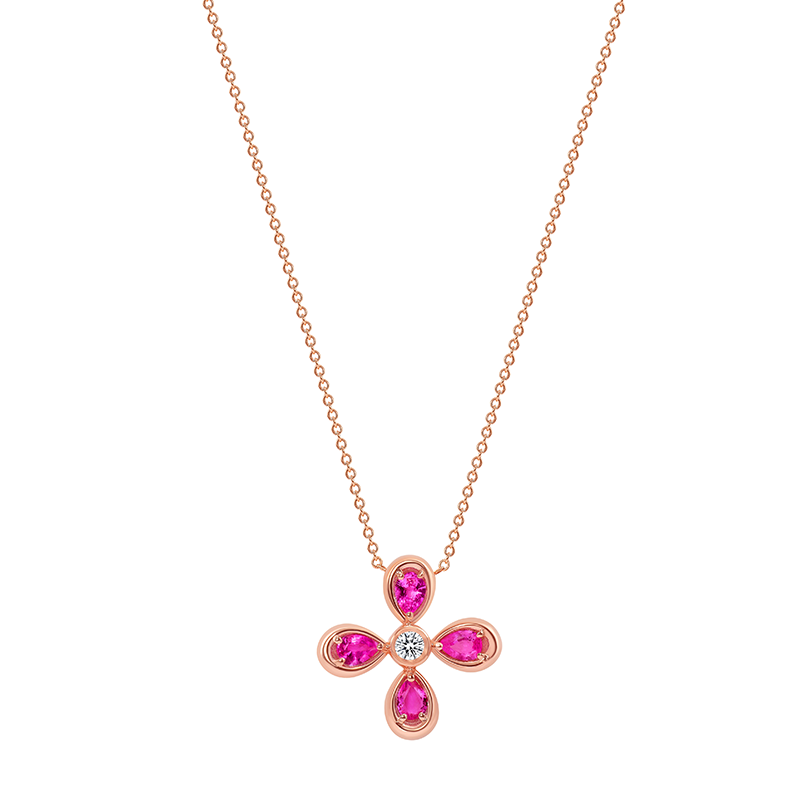 14K Rose Gold Pink Sapphire & Diamond Flower Pendant,  Pendant, Pendant, Belarino