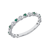 14K White Gold Diamond & Emerald 3/4 Eternity Vintage Style Stacking Wedding Band Ring - Abtin & Company 