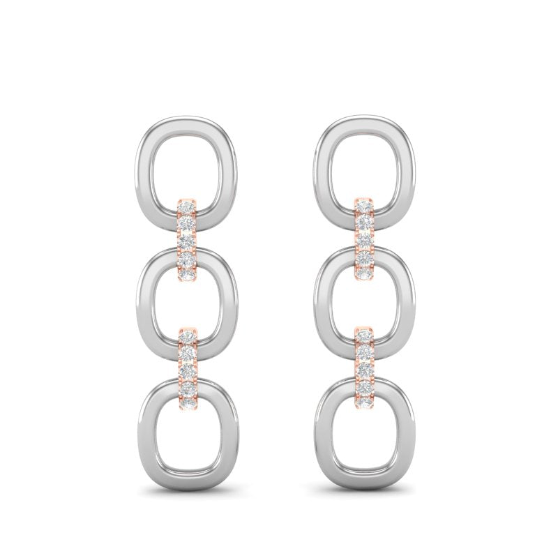 14k Two-toned Gold Chain-link Diamond Earrings,  Earring, ABE-102.1C2-D, Earring, two-toned chain-link diamond earrings, Belarino