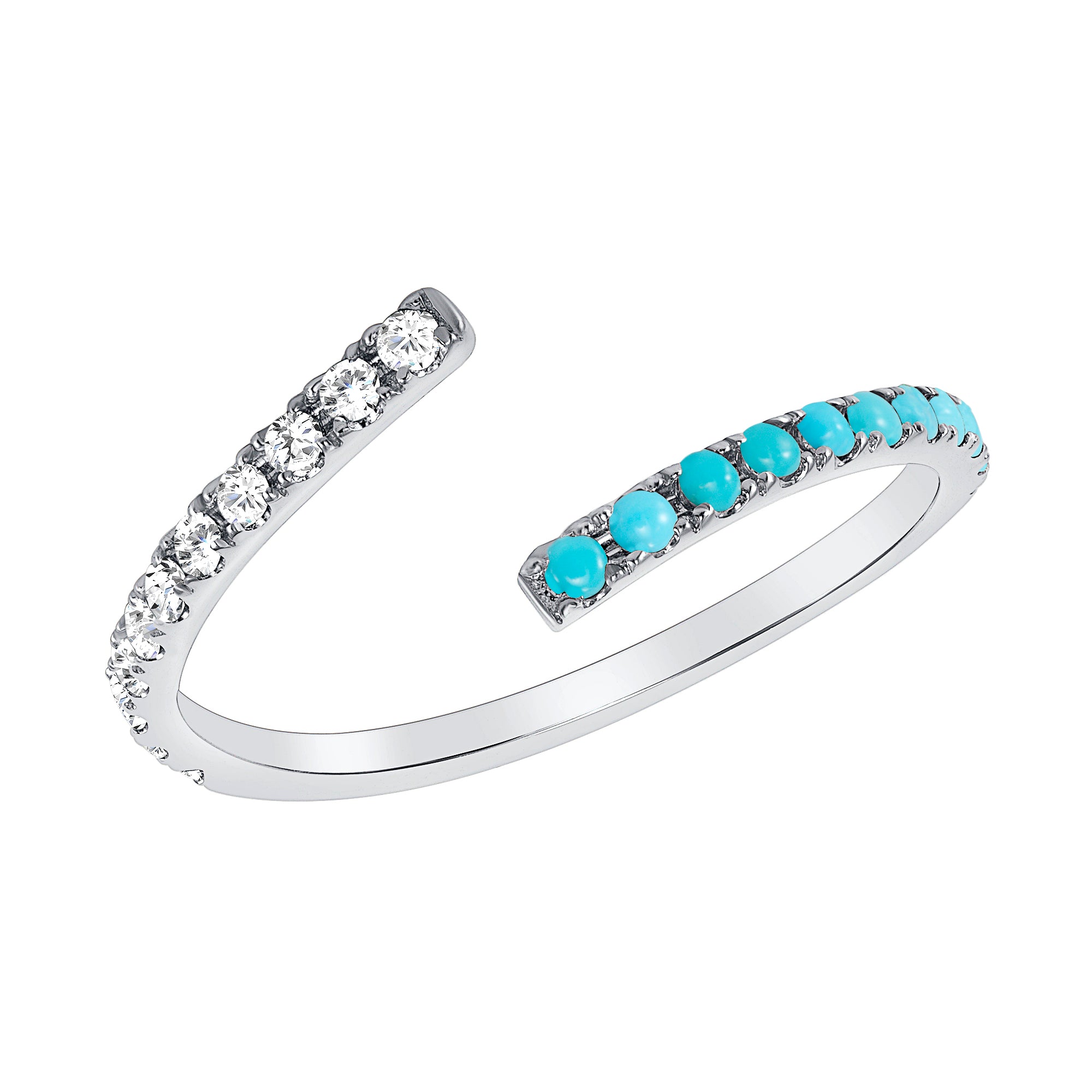 14K Diamond and Turquise Bypass Open Ring,  Color Stones, ABB-272-TQD, Color Stones, turquoise and diamond open bypass ring, turquoise and diamond stacking ring, Belarino
