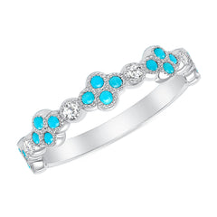 14K Gold Diamond & Turquoise Flower Ring/Stackable Band. GGDB-144V1-TQDD,  Color Stones, Color Stones, Belarino