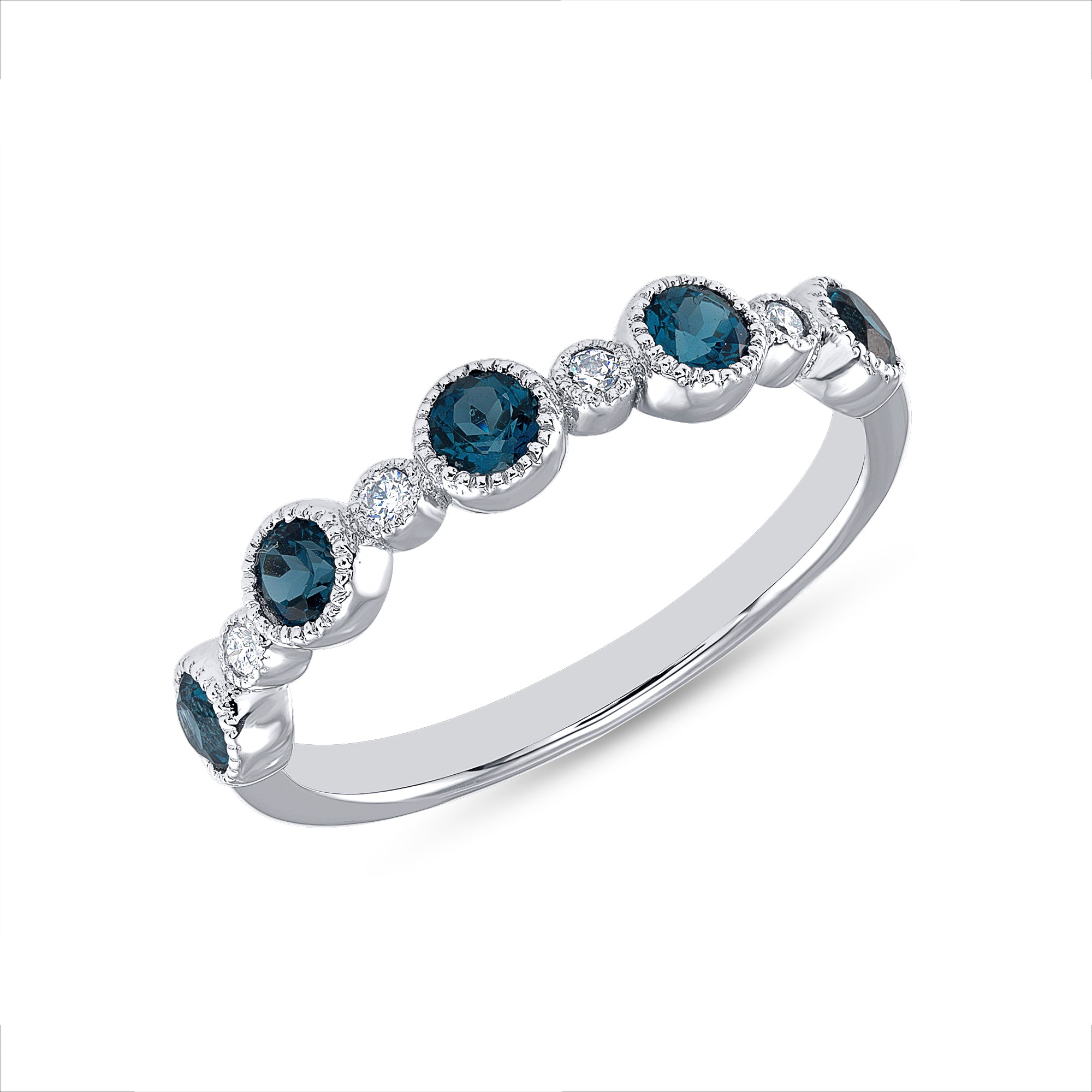 14K Gold Alternate London Blue Topaz & Diamond Ring/Bezel Set Color-stone Ring/Stackable Gemstone Ring GGDB-104/1W-LBD,  Color Stones, Color Stones, Belarino