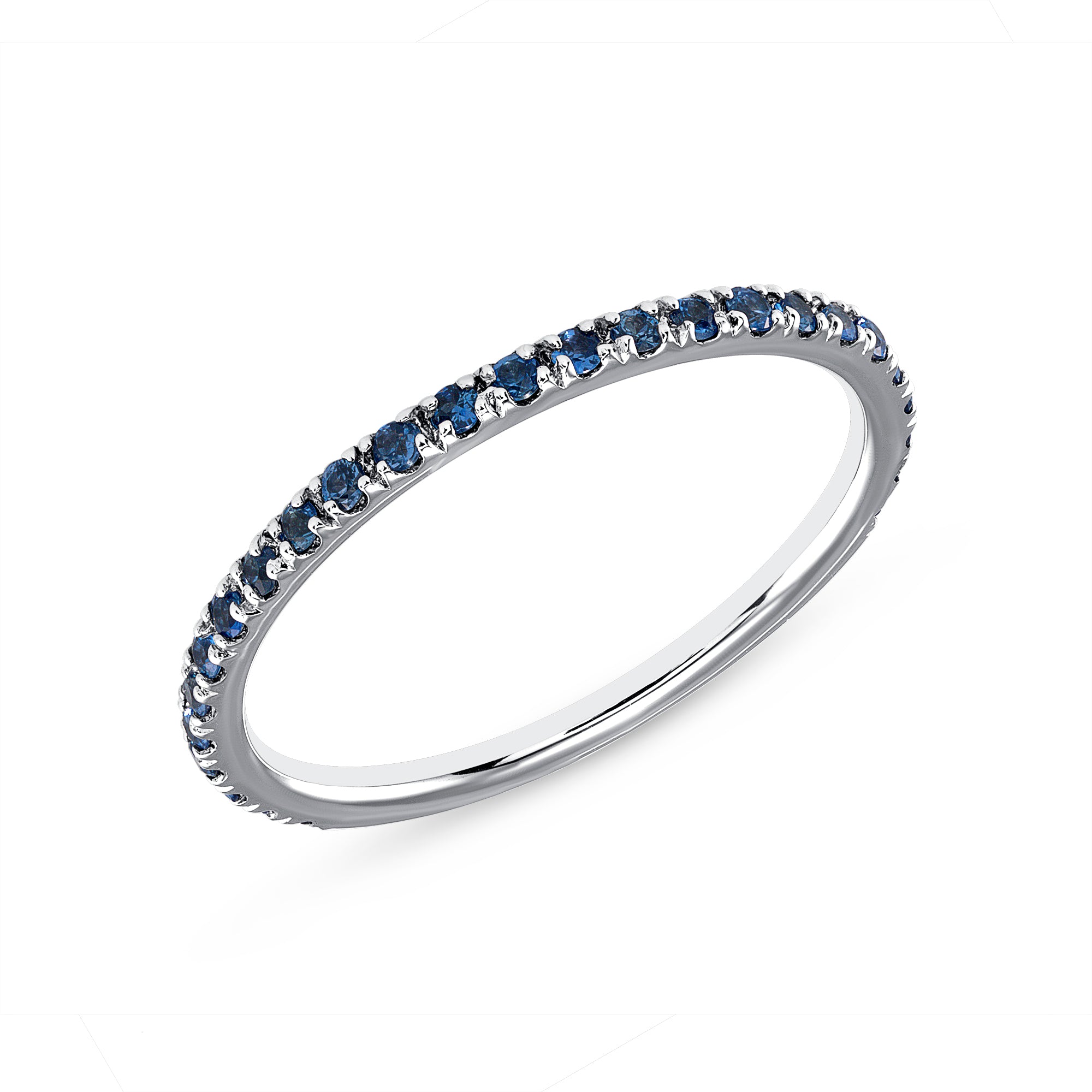 14K White Gold Blue Sapphire Stackable Dainty Band - Abtin & Company 