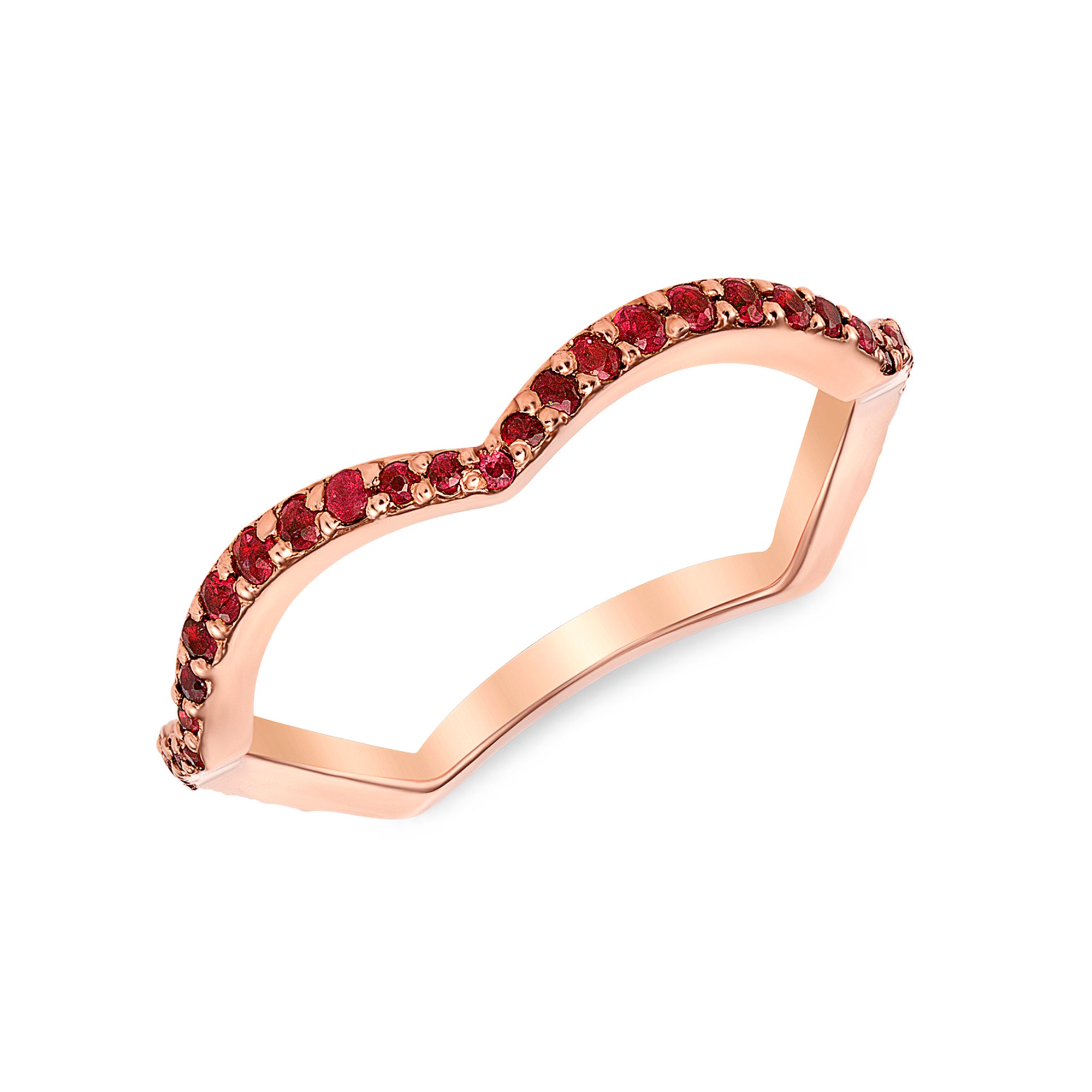 14K Gold Chevron Ruby Stackable Band. GGDB-191R-RUF,  Color Stones, Color Stones, Belarino