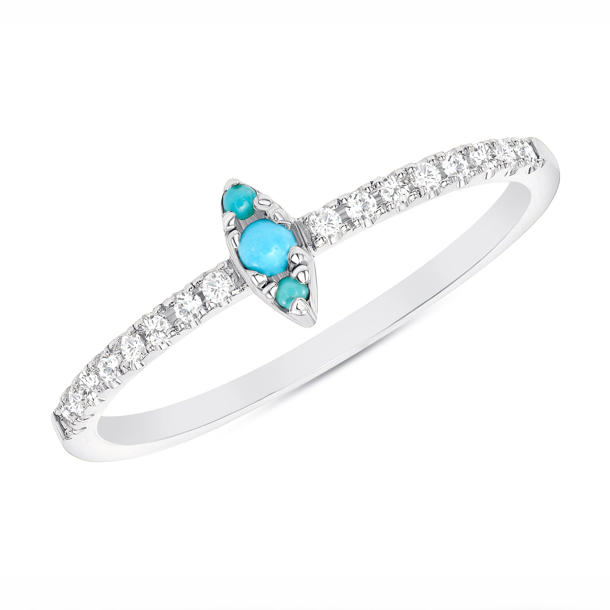 14K Gold Diamond & Turquoise Marquise Design Stackable Ring - Abtin & Company 