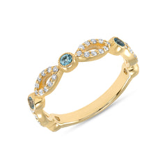 14K Gold Diamond & Blue Topaz Bead & Eye Ring/Bead & Eye Bezel Set Stacking Ring/Gemstone Stacking Ring GGDB-168Y-BTD,  Color Stones, Color Stones, Belarino