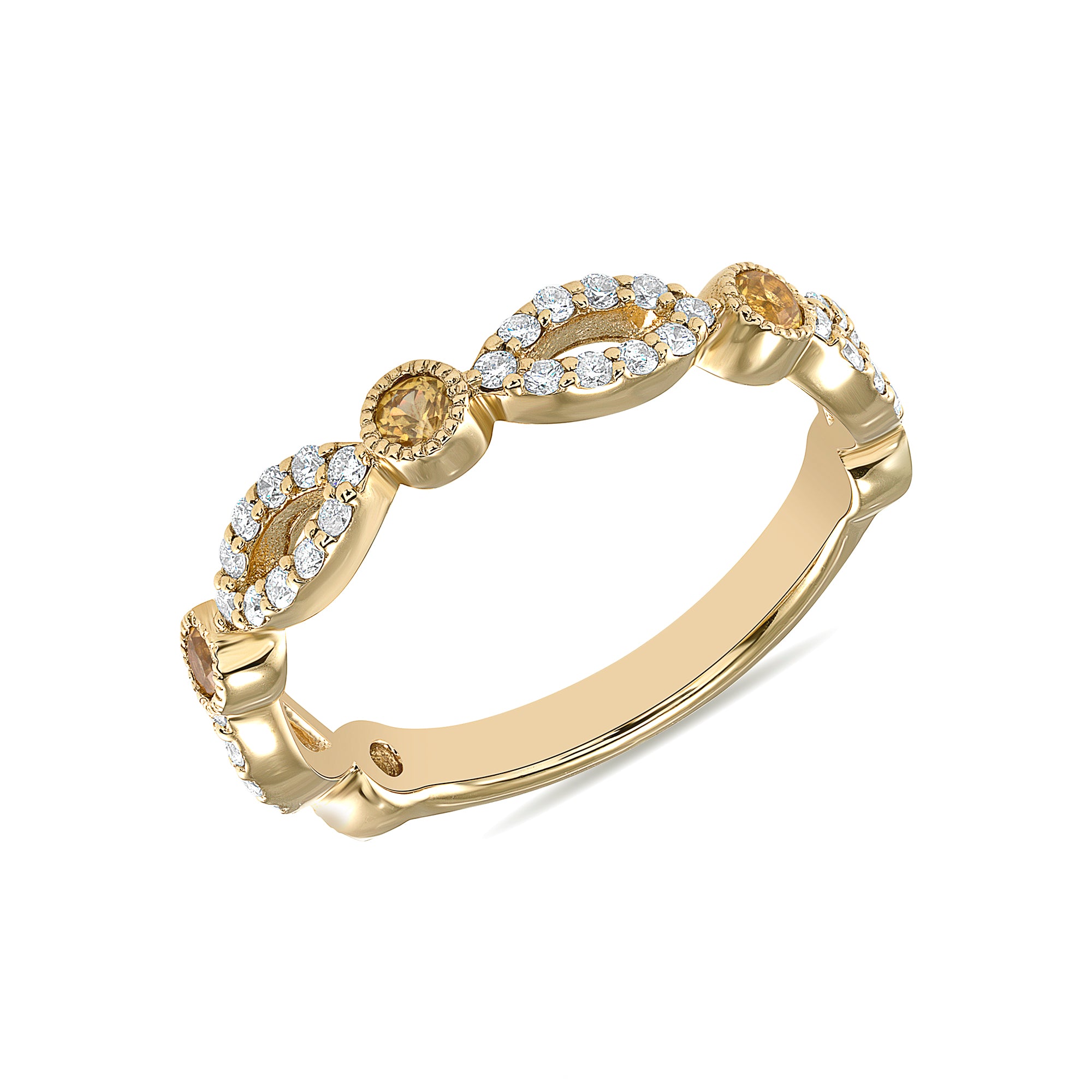 14K Yellow Gold Diamond & Yellow Sapphire Bead & Eye Stacking Ring - Abtin & Company 