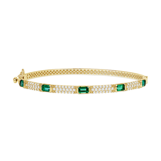 14K Yellow Gold Emerald & Diamond Bangle - Abtin & Company 