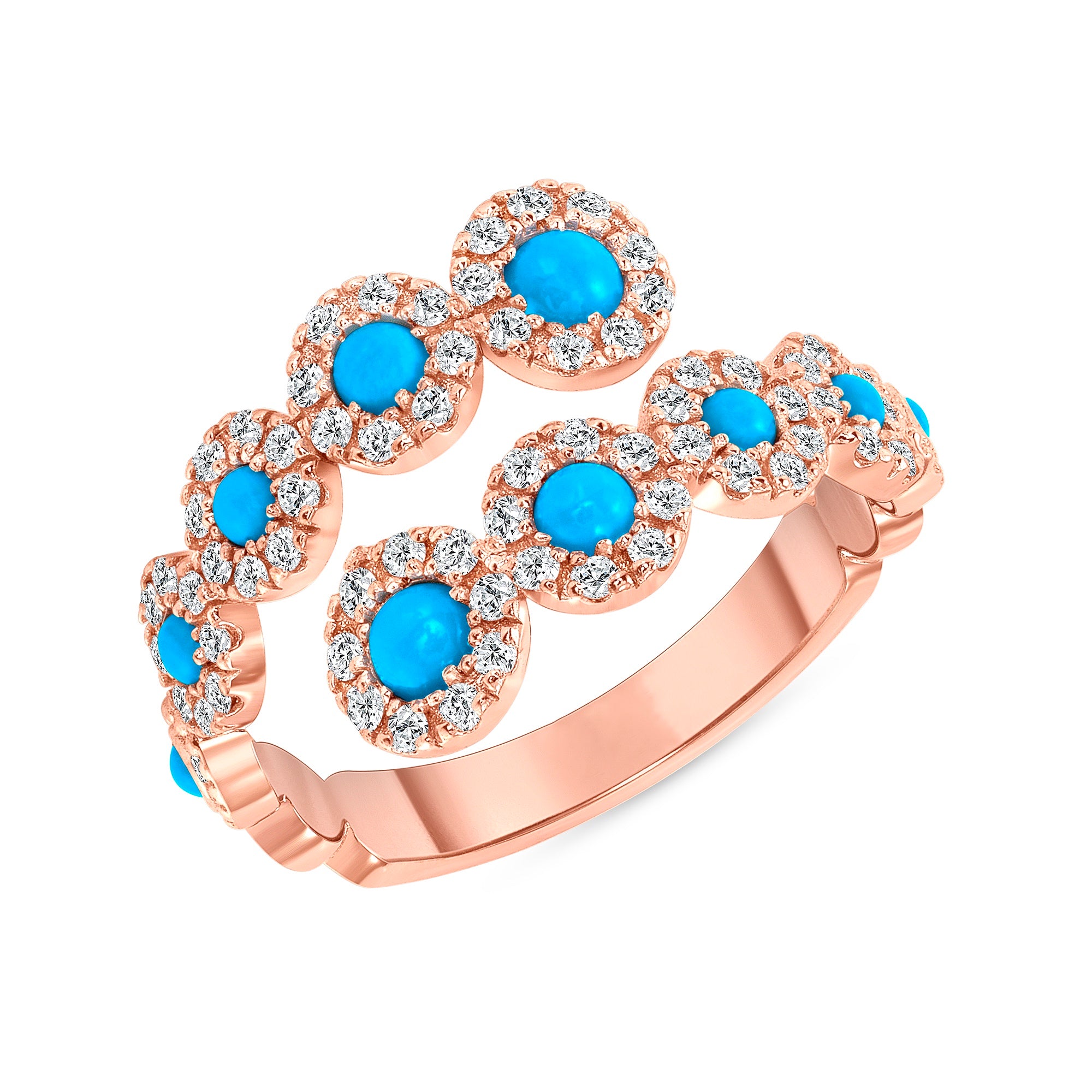 14K Open Bypass Diamond & Turquoise Ring - Abtin & Company 