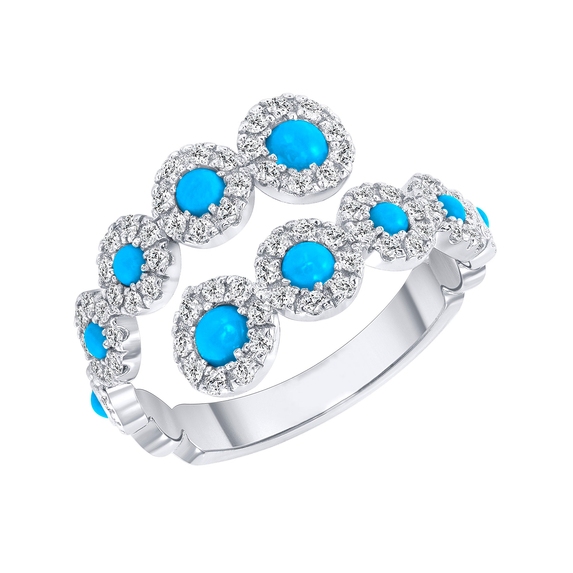 14K Open Bypass Diamond & Turquoise Ring - Abtin & Company 