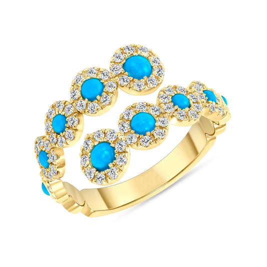 14K Open Bypass Diamond & Turquoise Ring - Abtin & Company 