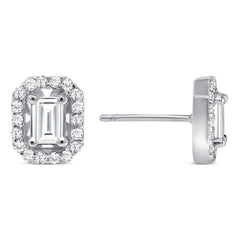 14K Emerald-cut Diamond Halo Stud Earrings. GGDE-140.2-D,  Earring, Earring, Belarino