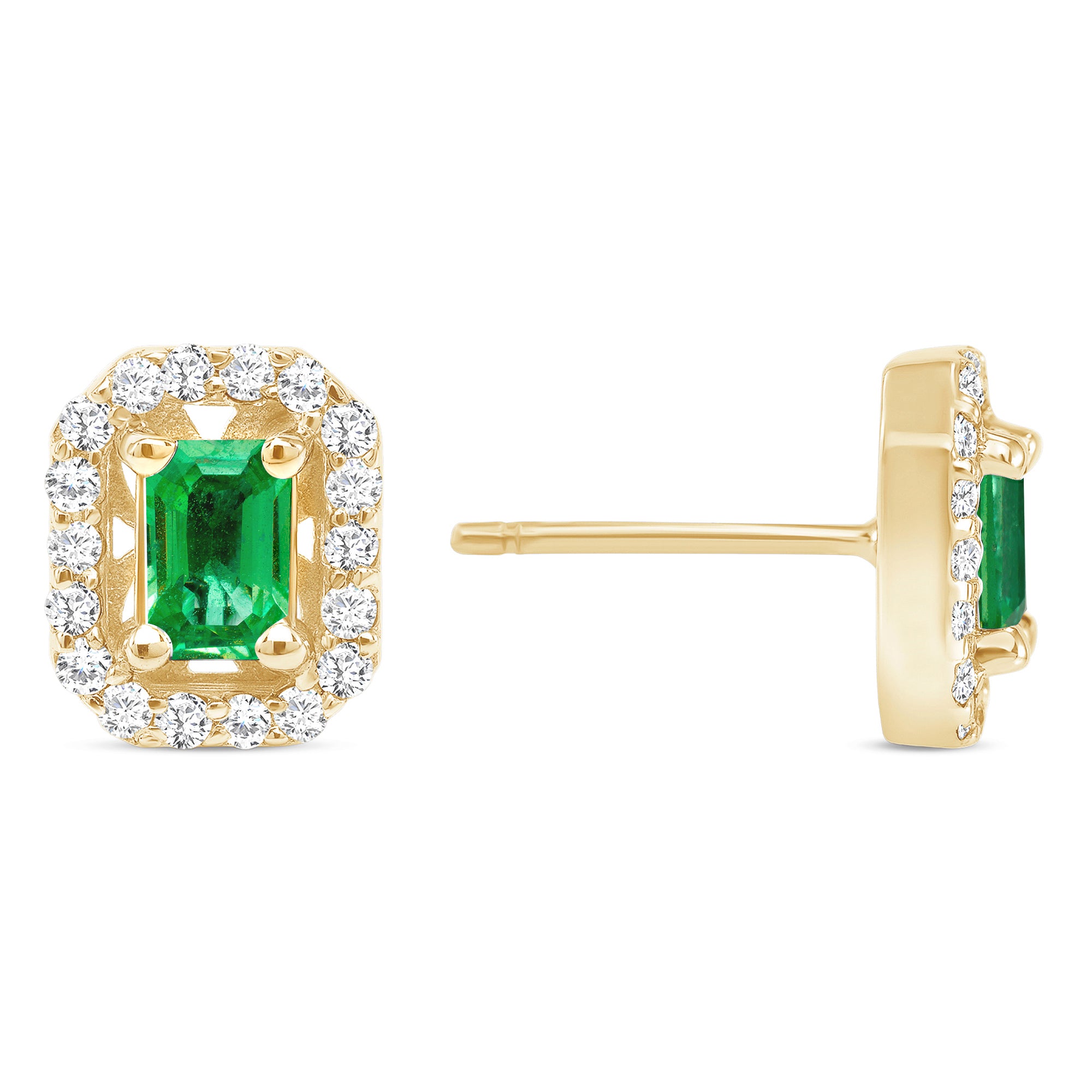 14K Diamond & Emerald Halo Stud Earrings. GGDE-140.2Y-EMD,  Earring, Earring, Belarino
