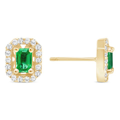 14K Diamond & Emerald Halo Stud Earrings. GGDE-140.2Y-EMD,  Earring, Earring, Belarino