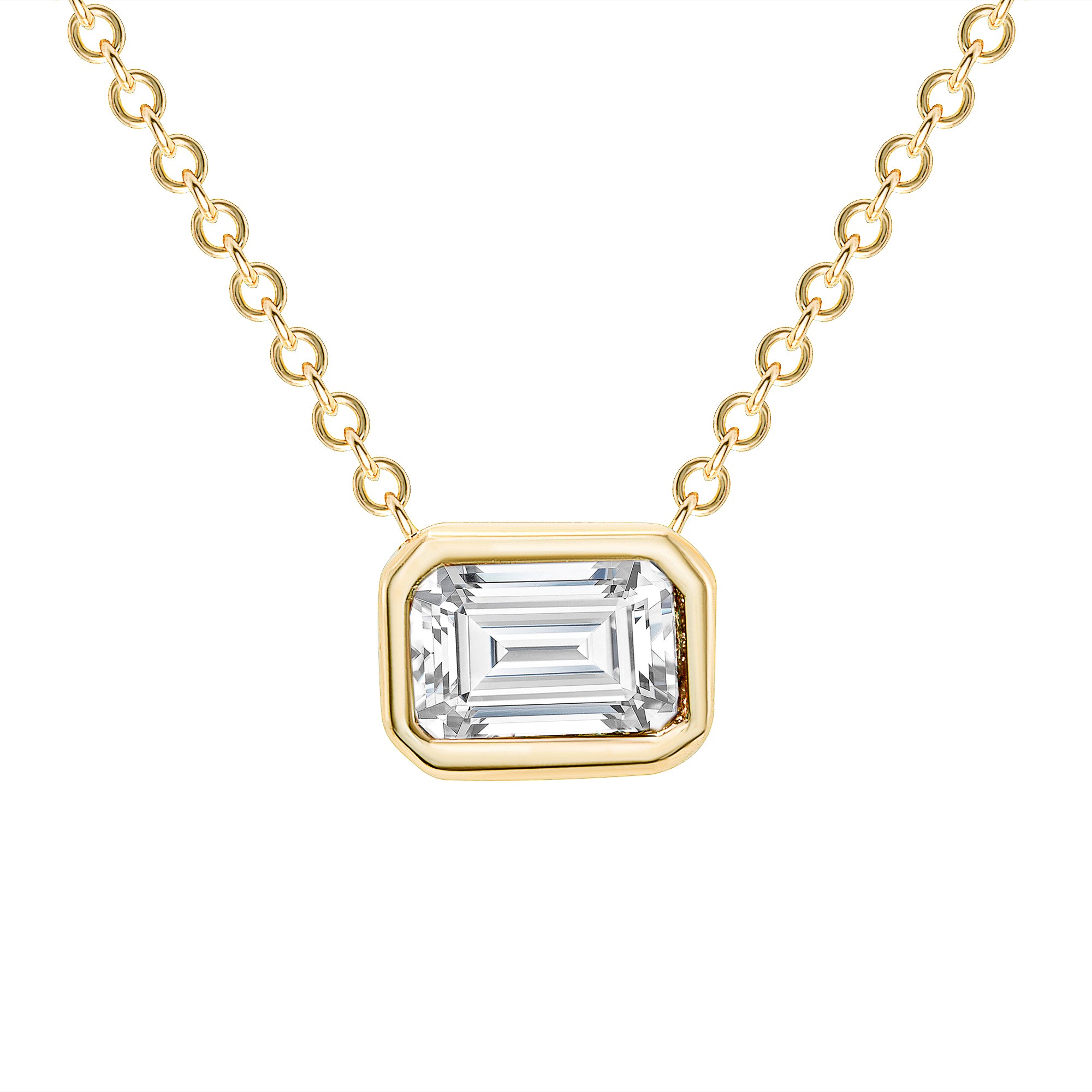 14K Emerald Cut Diamond Bezel Necklace. GGDN-143Y-D,  Necklace, Necklace, Belarino