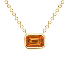 14K Emerald Cut Orange Sapphire Bezel Necklace. GGDN-143Y-OSF,  Necklace, Necklace, Belarino