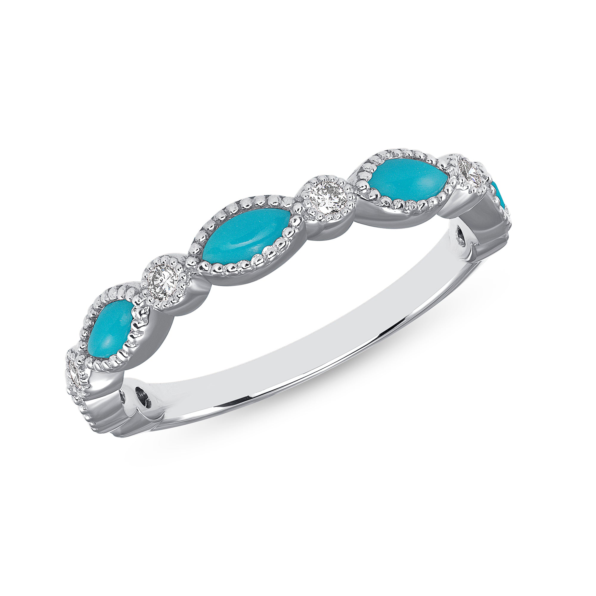 14K Gold Diamond and Turquoise Bead & Eye Stackable Band - Abtin & Company 