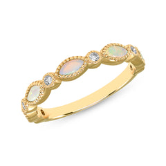 14K Diamond & Opal Bead & Eye Bezel Ring/Stackable Ring. GGDB-161-OPDD,  Rings & Stackable Bands, Color Stones, Rings & Stackable Bands, Belarino