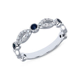 14K White Gold Diamond & Blue Sapphire Bead & Eye Bezel Set Stacking Ring - Abtin & Company 