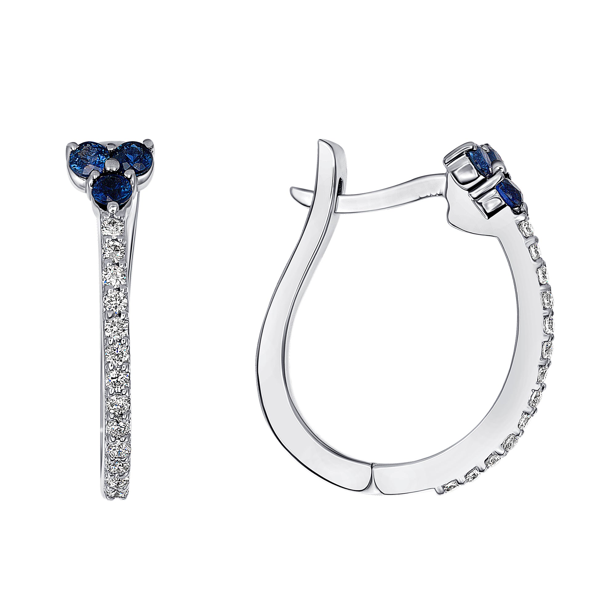 14k Diamond and Blue Sapphire Flower Hoops. GGDH-101.1W-BSD,  Earring, Earring, Belarino