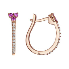 14K Diamond & Pink Sapphire Hoop. GGDH-101.2R-PSD,  Earring, Earring, Belarino