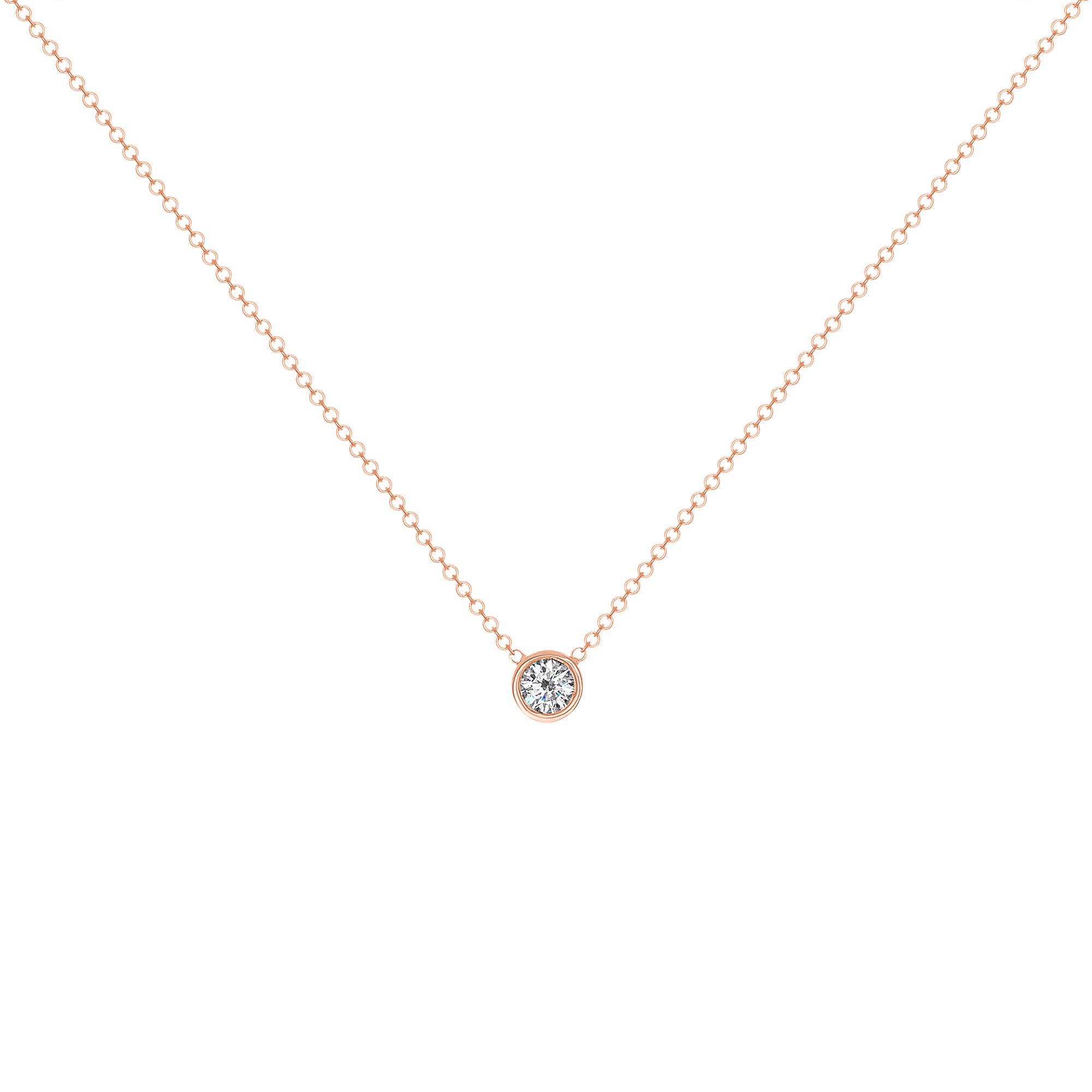 14K Gold Diamond Solitaire Necklace/Bezel Set Pendant/Round Diamond Necklace GGDN-1-D,  Necklace, Necklace, Belarino