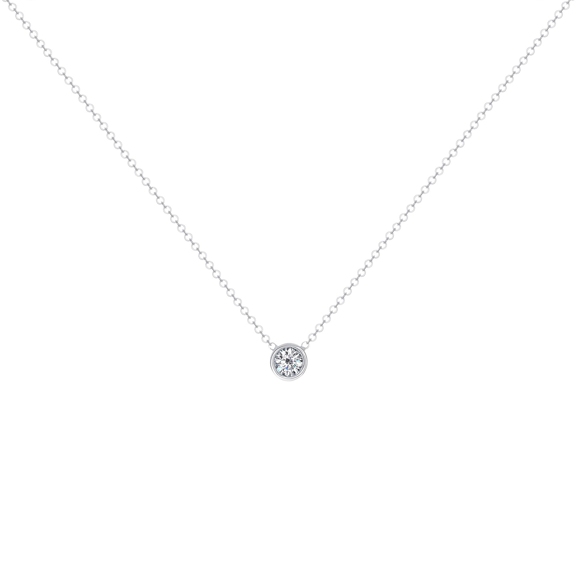 14K Gold Diamond Solitaire Necklace Bezel Set Pendant/Round Diamond Necklace - Abtin & Company 