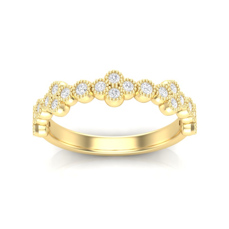 14k Gold Milgrain Flower Diamond Stacking Ring Wedding Band - Abtin & Company 