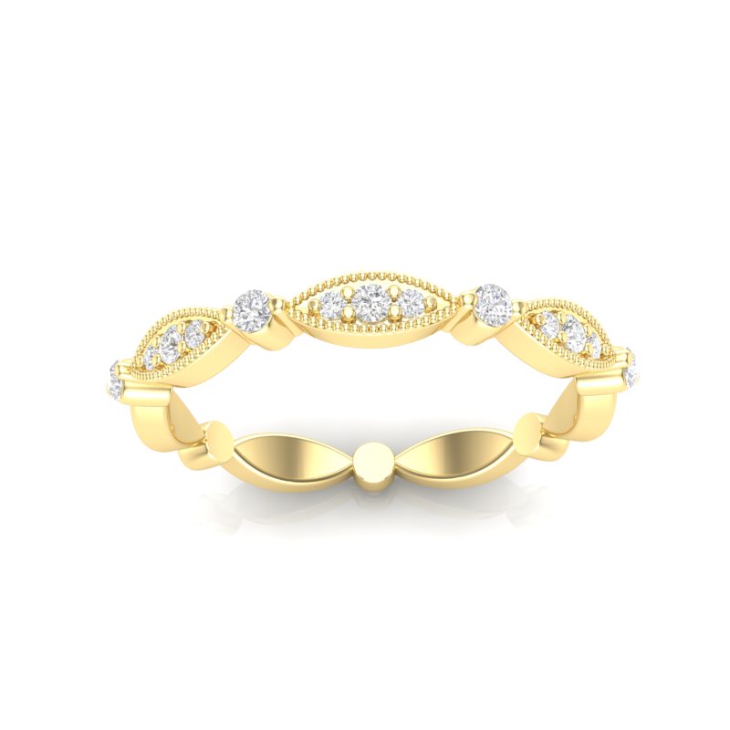 14k Gold Vintage Style Diamond Marquise Stackable Ring Wedding Band - Abtin & Company 