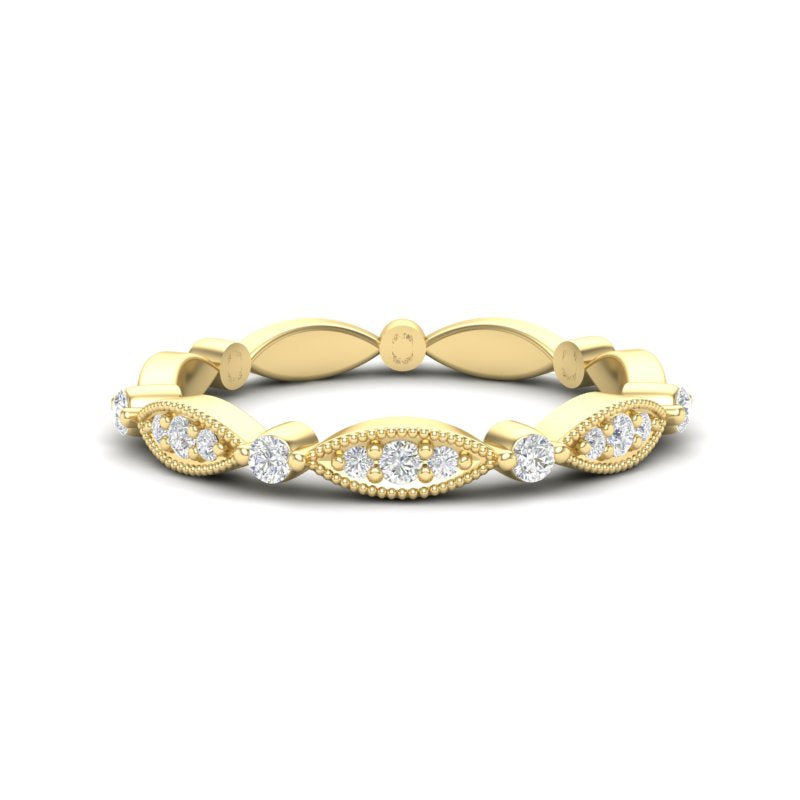 14k Gold Vintage Style Diamond Marquise Stackable Ring Wedding Band - Abtin & Company 