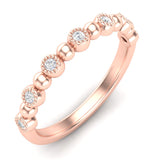 14k Gold Diamond Milgrain Bezel & Bead Stackable Ring Wedding Band - Abtin & Company 