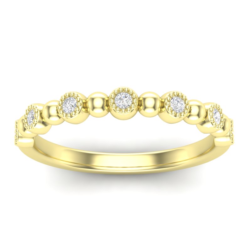 14k Gold Diamond Milgrain Bezel & Bead Stackable Ring Wedding Band - Abtin & Company 