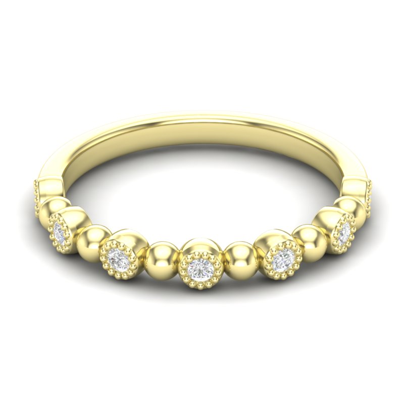 14k Gold Diamond Milgrain Bezel & Bead Stackable Ring Wedding Band - Abtin & Company 