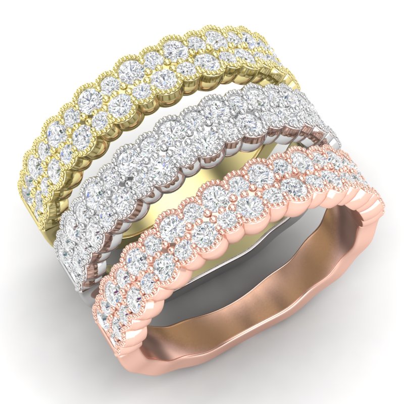 14k Gold Double Row Diamond Stackable Ring Wedding Band - Abtin & Company 