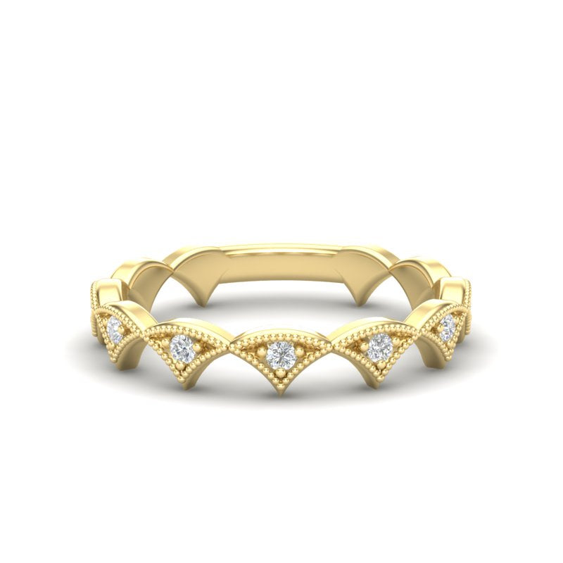 14k Gold Diamond Vintage Tiara Stackable Ring Wedding Band - Abtin & Company 