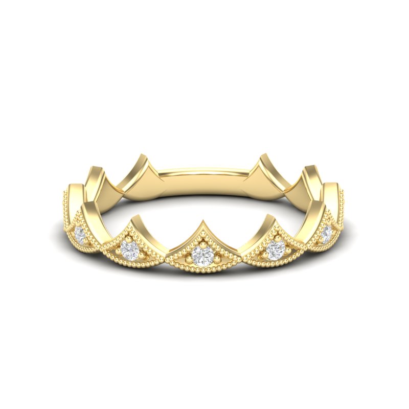 14k Gold Diamond Vintage Tiara Stackable Ring Wedding Band - Abtin & Company 