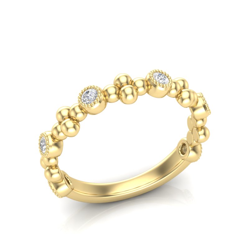 14k Gold Diamond Beaded Milgrain Bezel Stackable Ring Wedding Band - Abtin & Company 