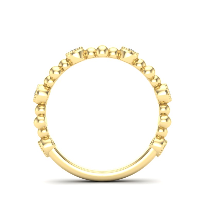 14k Gold Diamond Beaded Milgrain Bezel Stackable Ring Wedding Band - Abtin & Company 