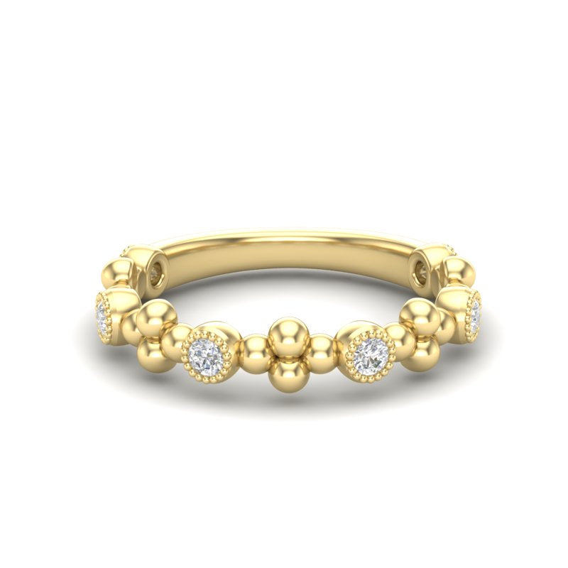 14k Gold Diamond Beaded Milgrain Bezel Stackable Ring Wedding Band - Abtin & Company 