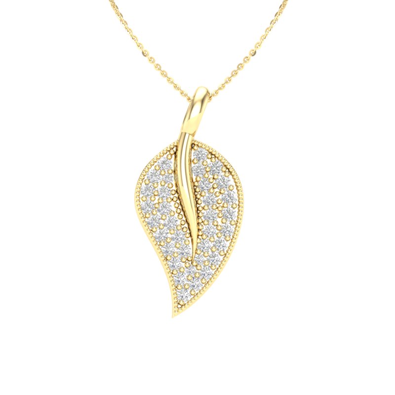 14K Gold Diamond Leaf Pendant - Abtin & Company 