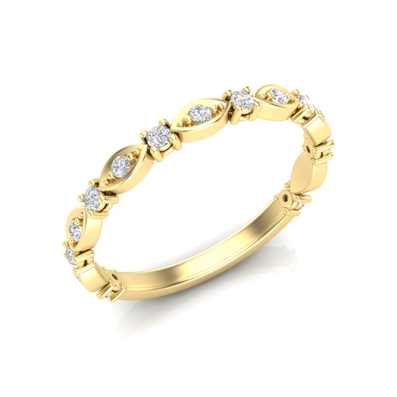 14k Gold Diamond Vintage Marquise Wedding Band Stackable Ring - Abtin & Company 