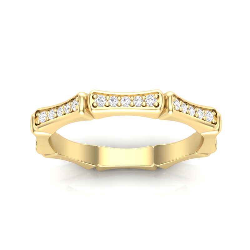 14k Gold Bamboo Diamond Stackable ring Wedding Band - Abtin & Company 