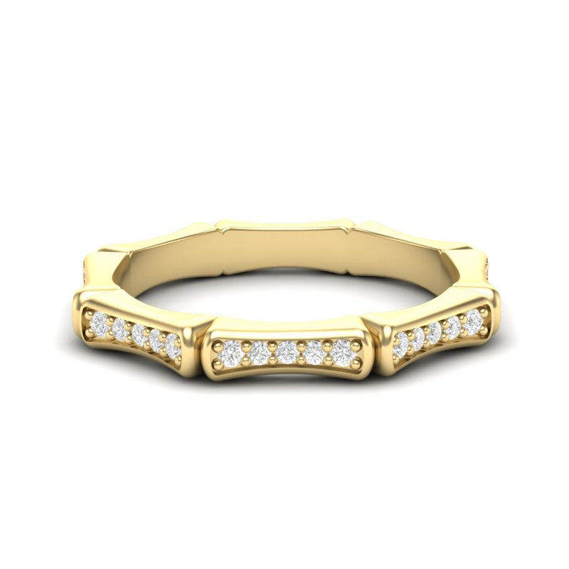 14k Gold Bamboo Diamond Stackable ring Wedding Band - Abtin & Company 