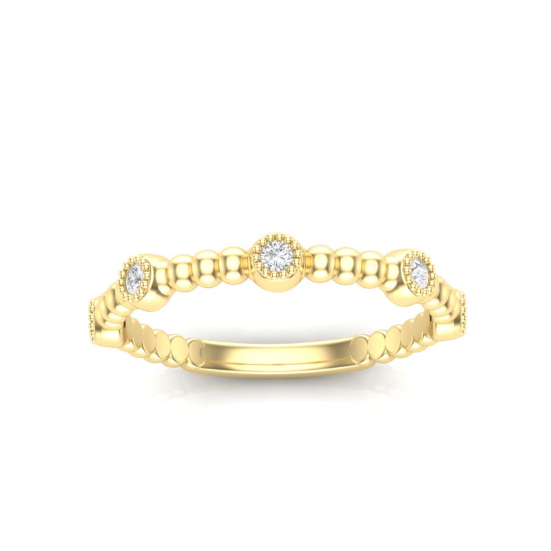 14k Gold Beaded Bezel Diamond Stackable Ring Wedding Band - Abtin & Company 