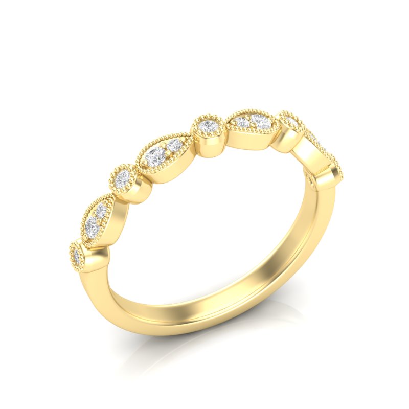 14k Gold Milgrain Pear-shape & Bezel Diamond Stackable Ring Wedding Band - Abtin & Company 