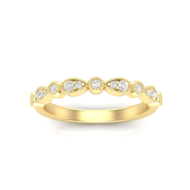 14k Gold Milgrain Pear-shape & Bezel Diamond Stackable Ring Wedding Band - Abtin & Company 